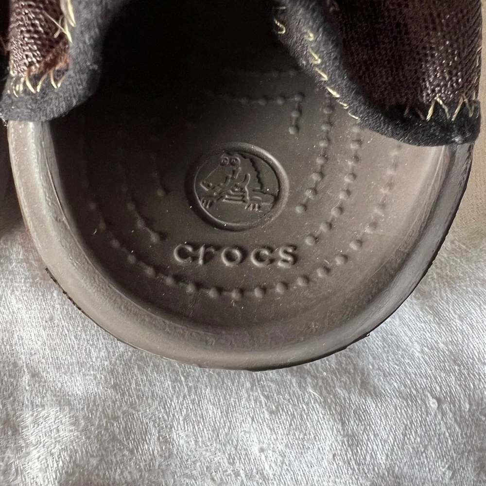 Crocs Chocolate Brown Clogs men's size 10. Breathable, ankle strap.